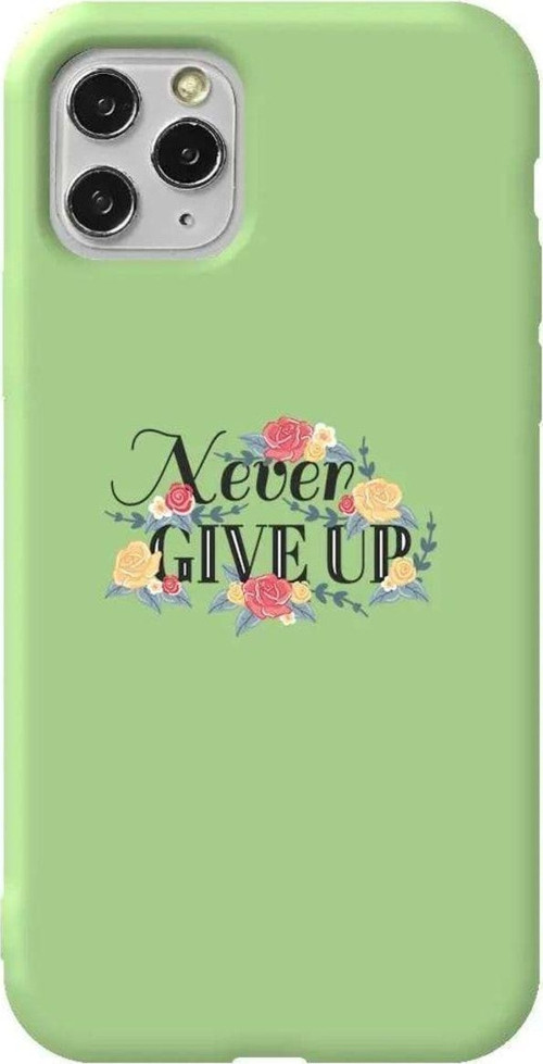 İphone 11 Pro Max Açik Yesil Renkli Silikon Telefon Kılıfı - Never Give Up 2