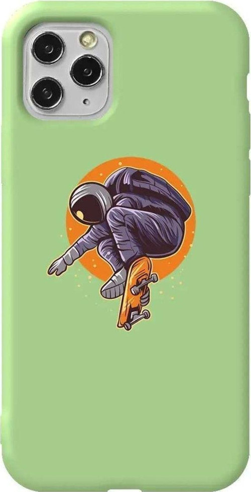 İphone 11 Pro Max Açik Yesil Renkli Silikon Telefon Kılıfı - Astronot 2