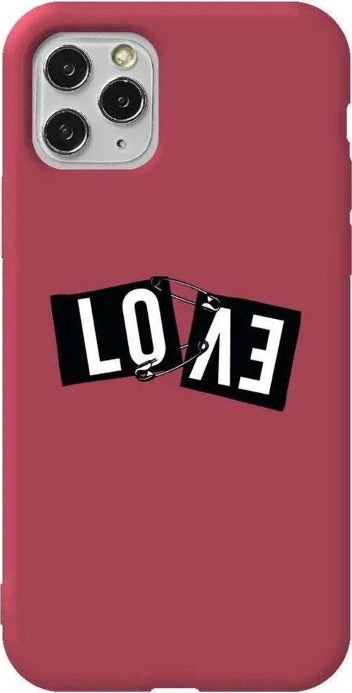 İphone 11 Pro Max Bordo Renkli Silikon Telefon Kılıfı - Love