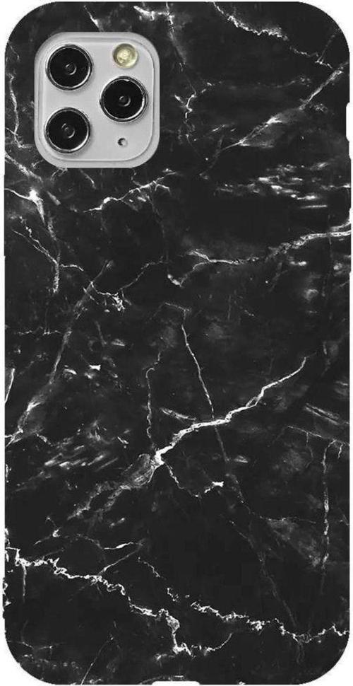 İphone 11 Pro Turuncu Renkli Silikon Telefon Kılıfı - Black Marble 2