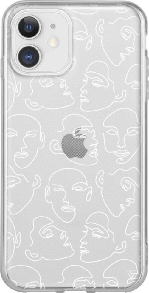iPhone 11 Şeffaf Silikon Çizgisel Yuzler Telefon Kılıfı
