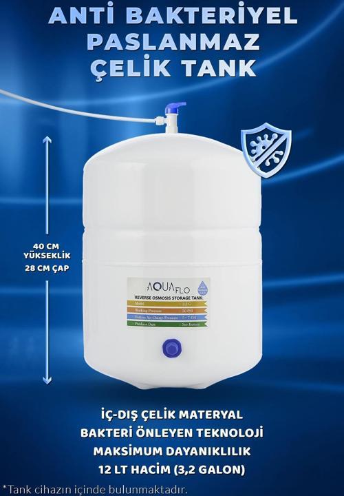 14 Aşama TDS Hediyeli 80 Gpd AquaFlo Membran 12 Lt Metal Tanklı Su Arıtma Cihazı (BKNP14-M-A)