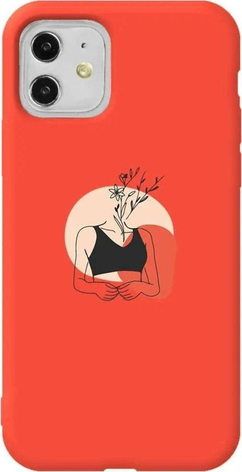 iPhone 11 Turuncu Renkli Silikon Telefon Kılıfı - Flower Girl