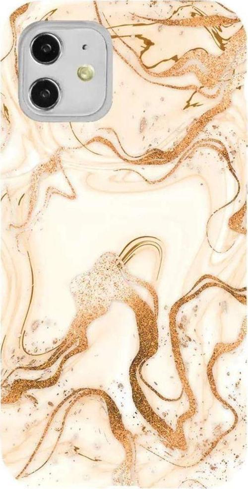 iPhone 11 Turuncu Renkli Silikon Telefon Kılıfı - Gold Marble
