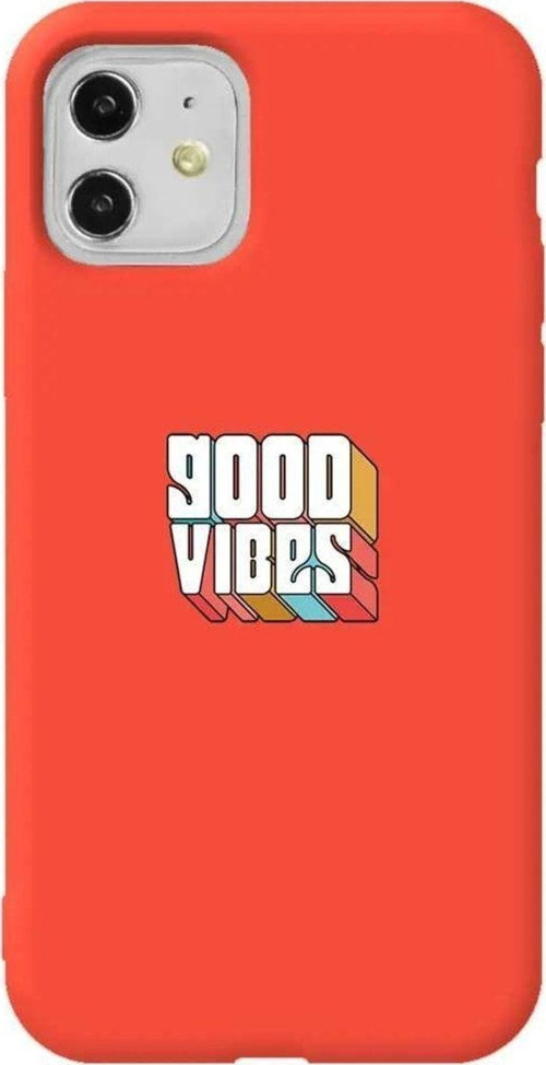 iPhone 11 Turuncu Renkli Silikon Telefon Kılıfı - Good Vibes