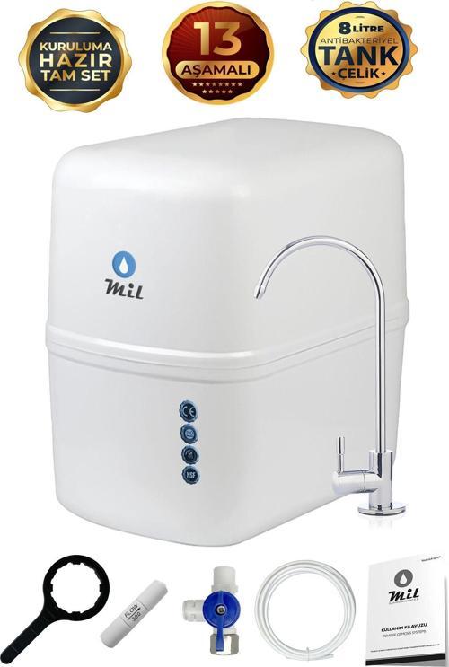 Mil Elegance 13 Aşamalı 8 Lt Çelik Tanklı AquaFlo Membranlı Kapalı Kasa Su Arıtma Cihazı (DNP13-M-A)
