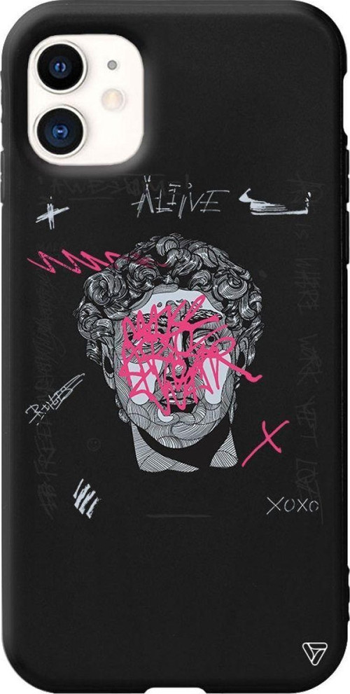 iPhone 11 Siyah Renkli Silikon Punk David Telefon Kılıfı