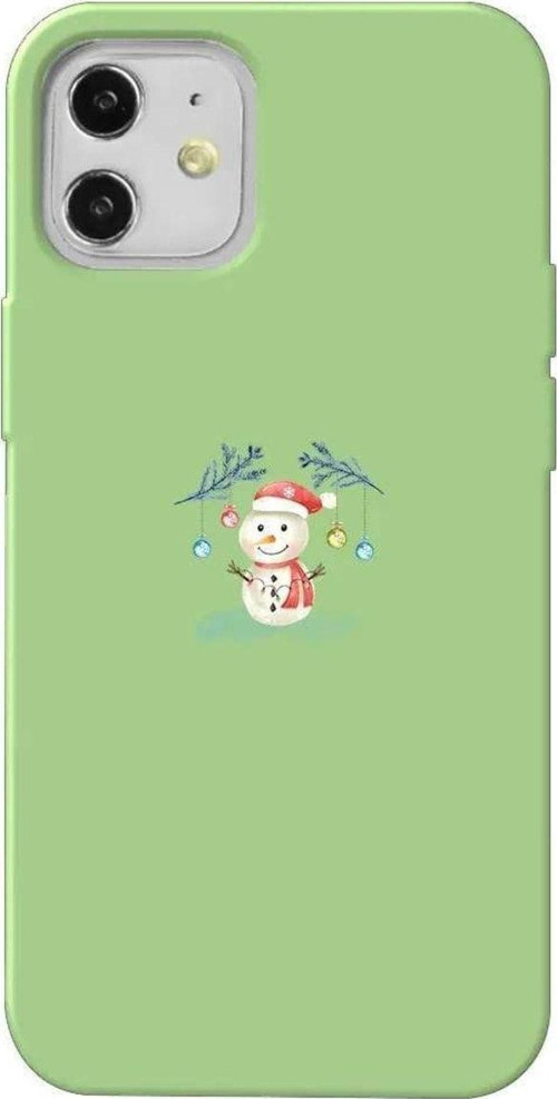 iPhone 12 Uyumlu Açık Yeşil Renkli Silikon Telefon Kılıfı - Sugar Snowman