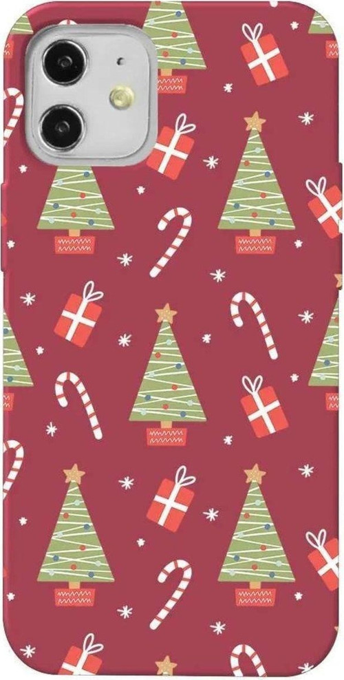 iPhone 12 Bordo Renkli Silikon Telefon Kılıfı - Christmas Candy