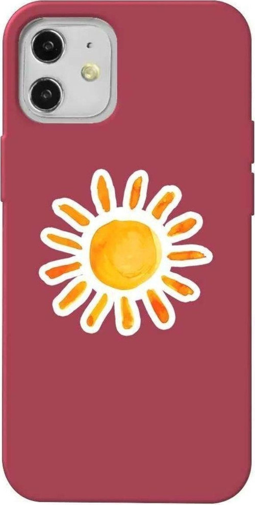 iPhone 12 Bordo Renkli Silikon Telefon Kılıfı - Günes