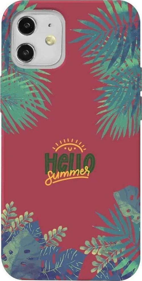 iPhone 12 Bordo Renkli Silikon Telefon Kılıfı - Hello Summer