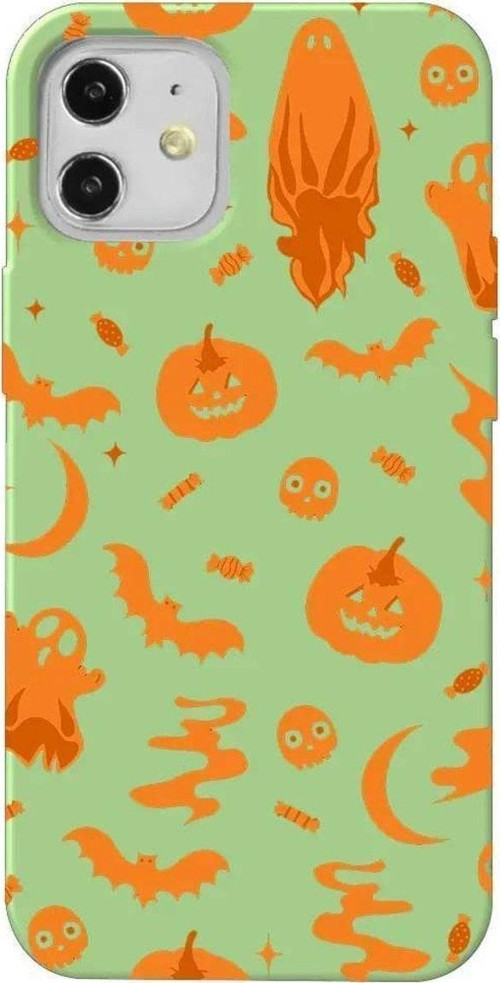 iPhone 12 Açık Yeşil Renkli Silikon Telefon Kılıfı - Spooky Orange