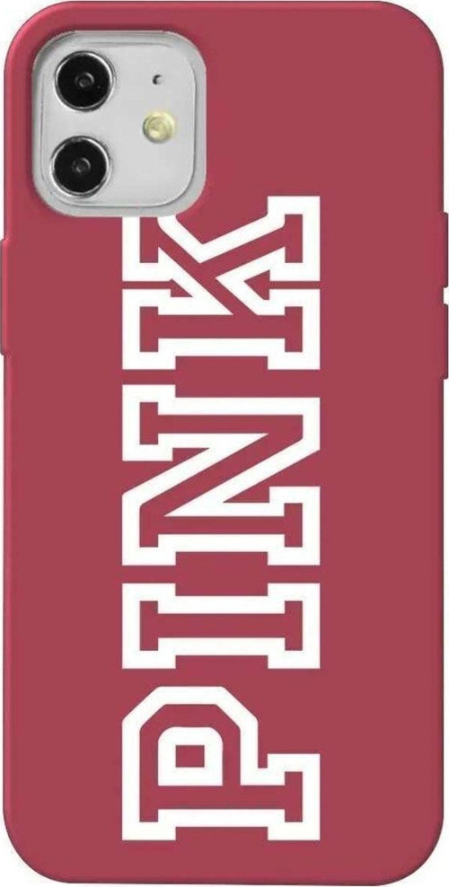 iPhone 12 Bordo Renkli Silikon Telefon Kılıfı - Pink Dikey
