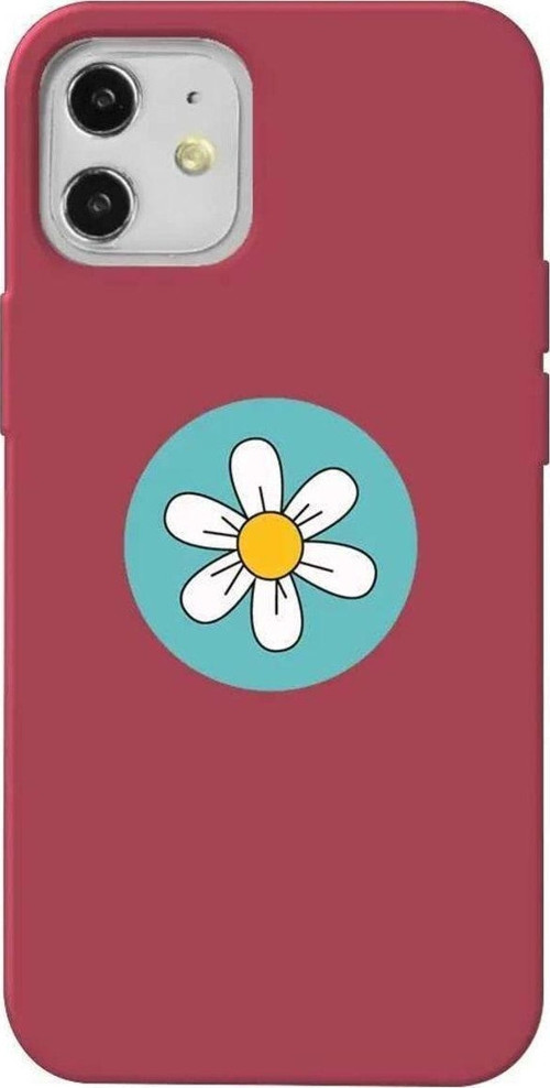 iPhone 12 Bordo Renkli Silikon Telefon Kılıfı - Single Daisy