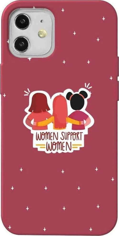 iPhone 12 Bordo Renkli Silikon Telefon Kılıfı - Woman Support