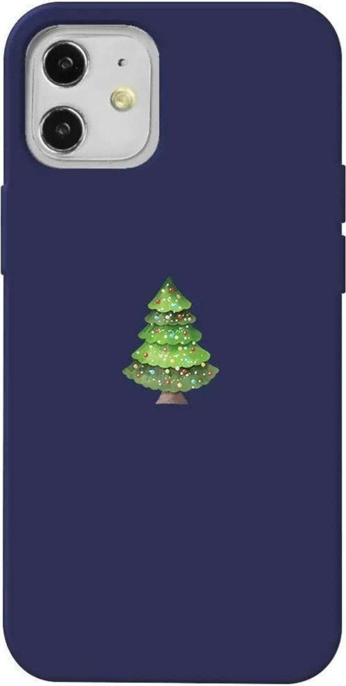 iPhone 12 Lacivert Renkli Silikon Telefon Kılıfı - Mini Xmas Tree