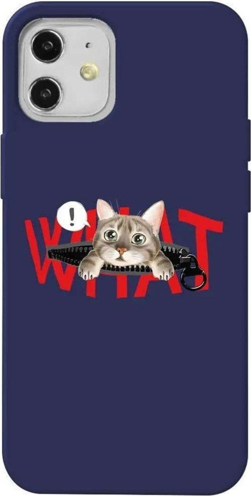 iPhone 12 Lacivert Renkli Silikon Telefon Kılıfı - What! Kedi