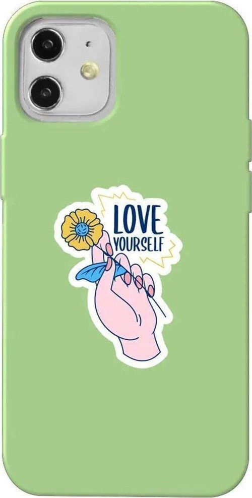 İphone 12 Mini Açik Yesil Renkli Silikon Telefon Kılıfı - Love Yourself