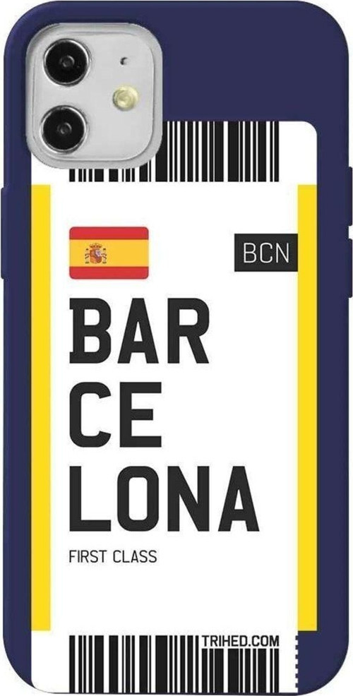İphone 12 Mini Lacivert Renkli Silikon Telefon Kılıfı - Barcelona Bileti