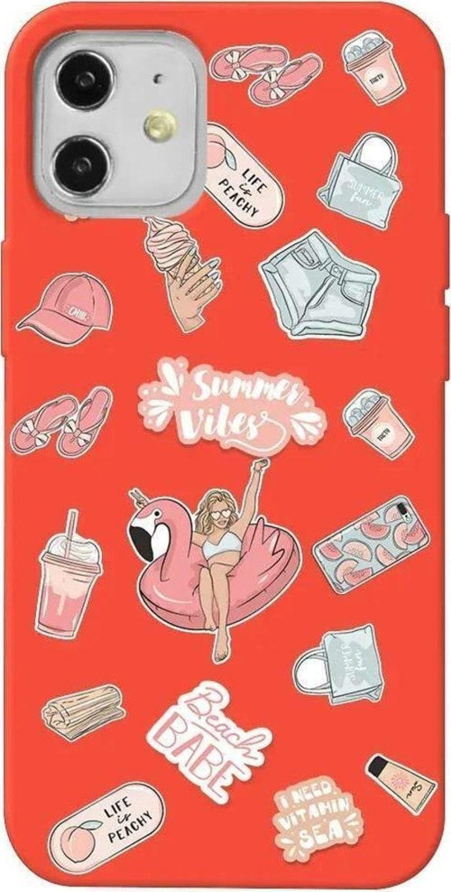 İphone 12 Mini Uyumlu Turuncu Renkli Silikon Telefon Kılıfı - Beach Babe