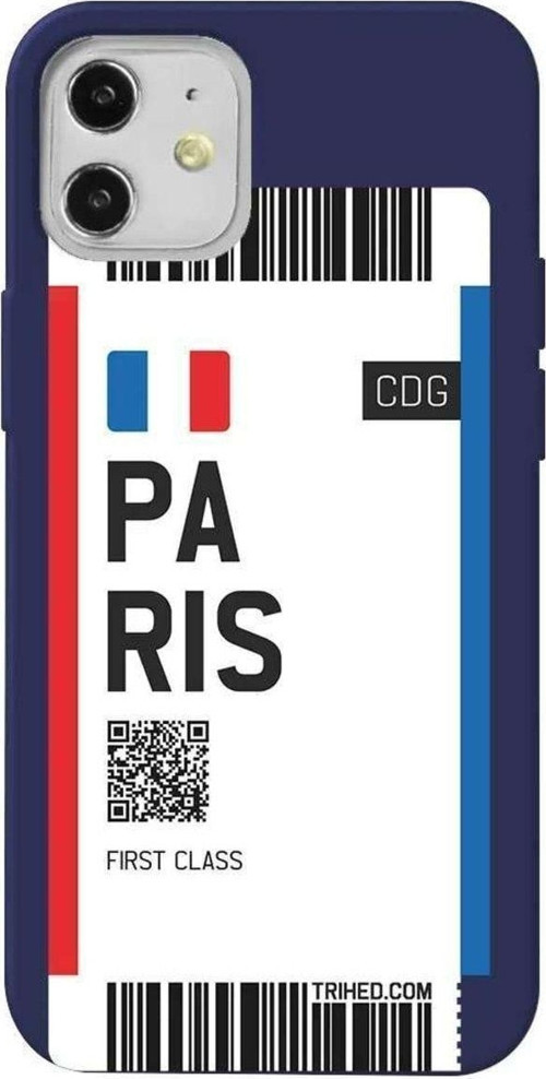 İphone 12 Mini Lacivert Renkli Silikon Telefon Kılıfı - Paris Bileti