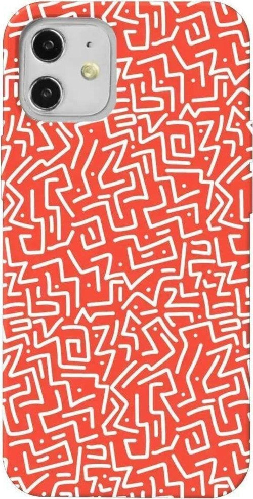 İphone 12 Mini Uyumlu Turuncu Renkli Silikon Telefon Kılıfı - Sweet Doodle White