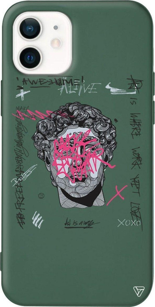 İphone 12 Mini Yeşil Renkli Silikon Punk David Telefon Kılıfı