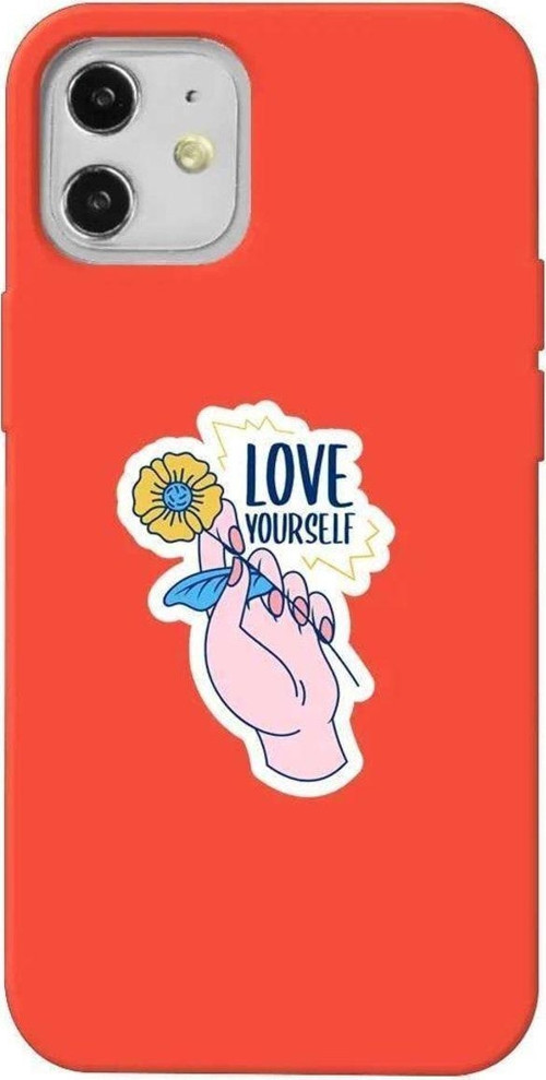 İphone 12 Mini Turuncu Renkli Silikon Telefon Kılıfı - Love Yourself