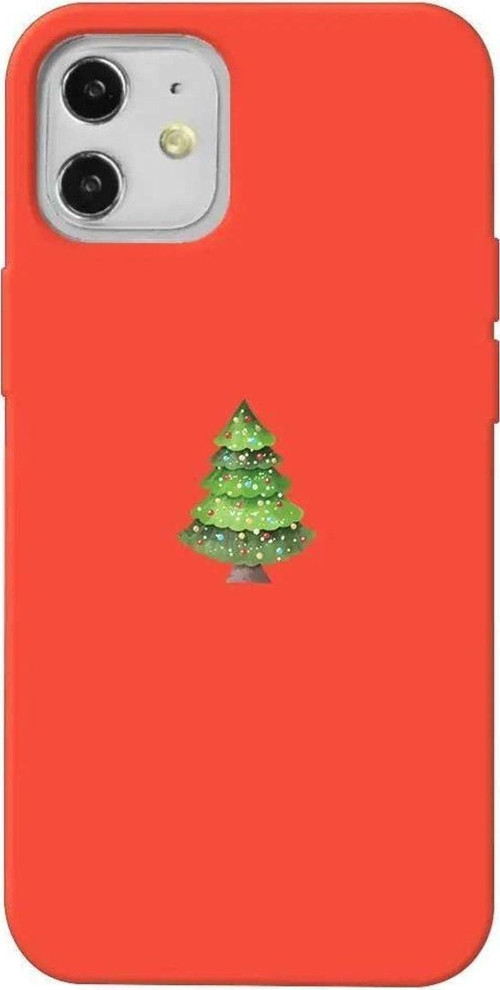 İphone 12 Mini Turuncu Renkli Silikon Telefon Kılıfı - Mini Xmas Tree