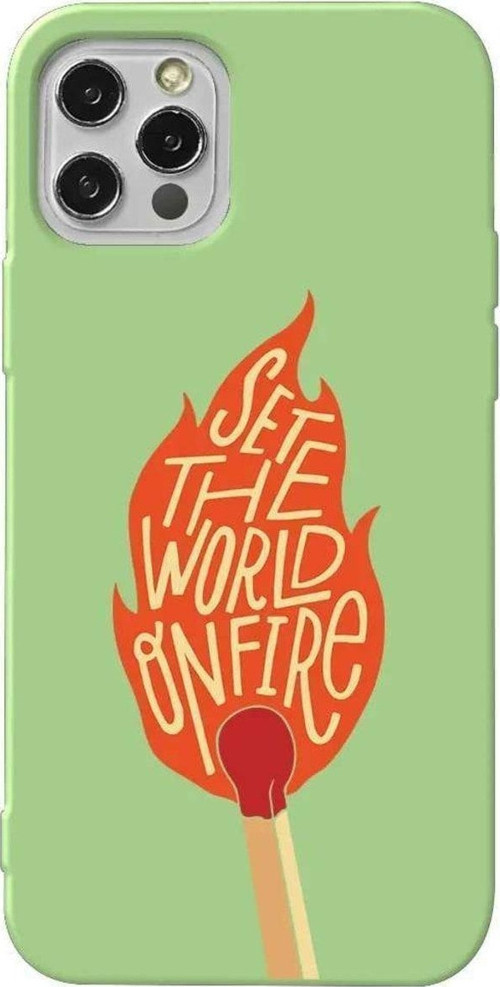 İphone 12 Pro Açik Yesil Renkli Silikon Telefon Kılıfı - World On Fire