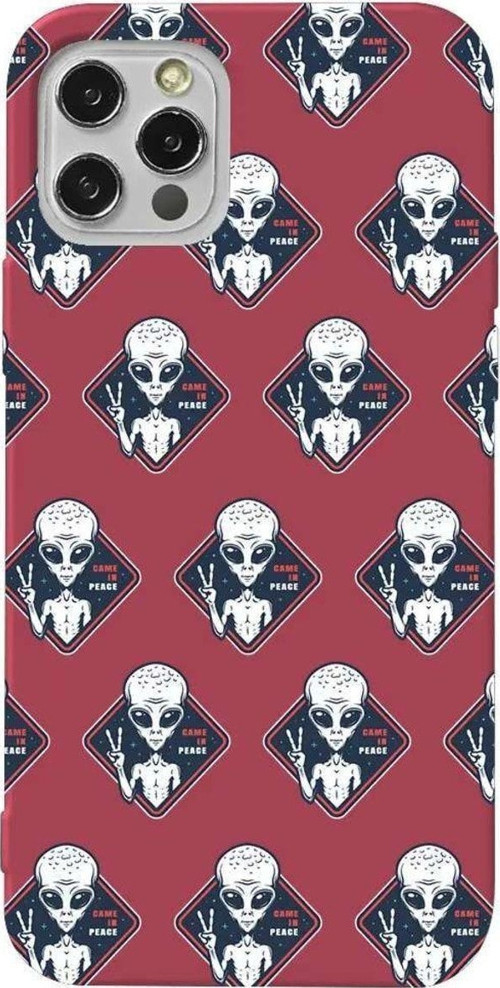 İphone 12 Pro Bordo Renkli Silikon Telefon Kılıfı - Aliens