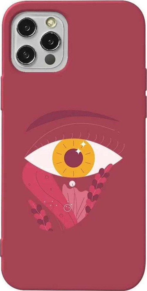 İphone 12 Pro Bordo Renkli Silikon Telefon Kılıfı - Sari Göz