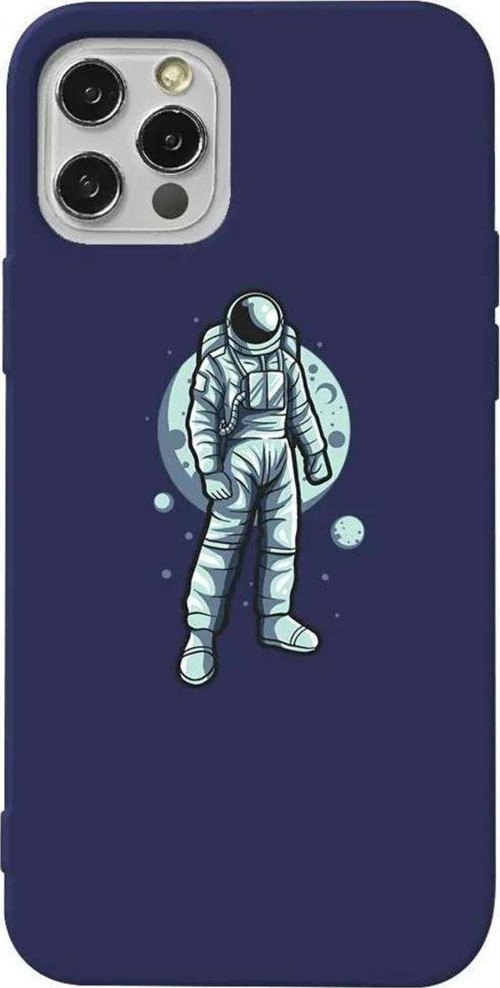 İphone 12 Pro Lacivert Renkli Silikon Telefon Kılıfı - Astronot