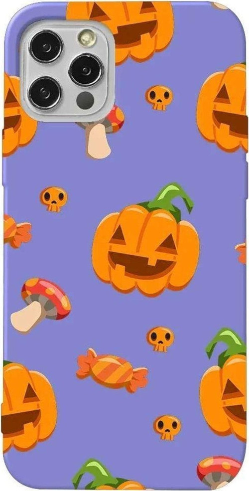 İphone 12 Pro Lila Renkli Silikon Telefon Kılıfı - Deadly Pumpkin