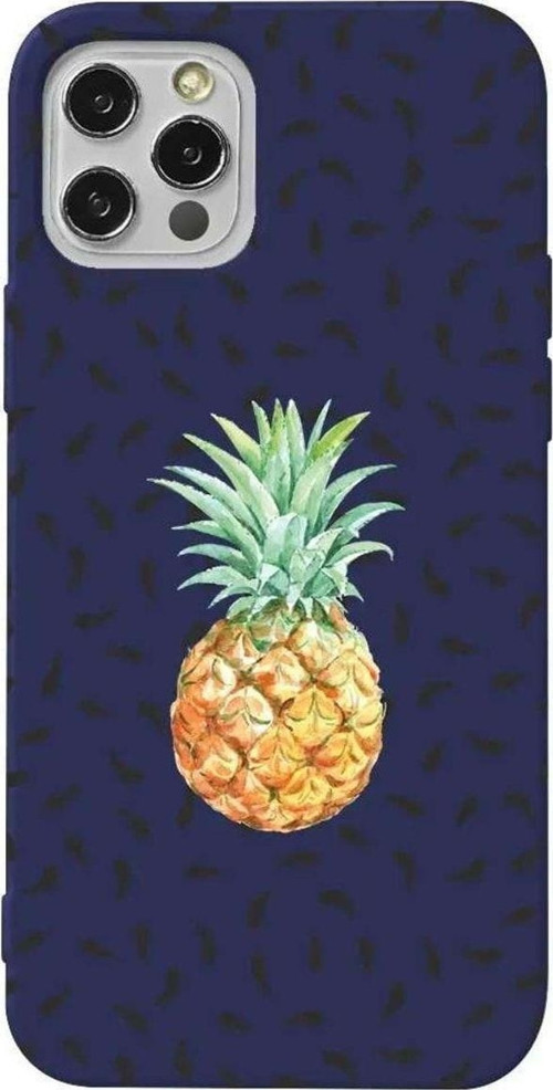 İphone 12 Pro Max Lacivert Renkli Silikon Telefon Kılıfı - Ananas