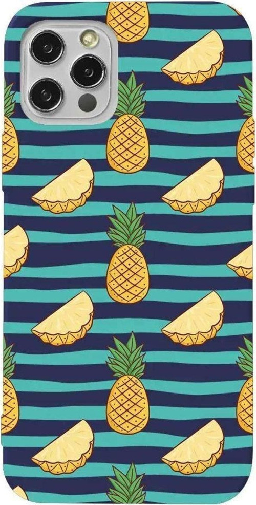 İphone 12 Pro Max Lacivert Renkli Silikon Telefon Kılıfı - Seritli Ananas