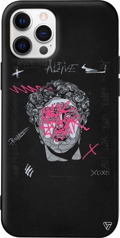 İphone 12 Pro Max Siyah Renkli Silikon Punk David Telefon Kılıfı