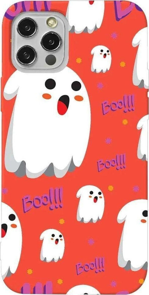 İphone 12 Pro Max Turuncu Renkli Silikon Telefon Kılıfı - Ghost Boo!