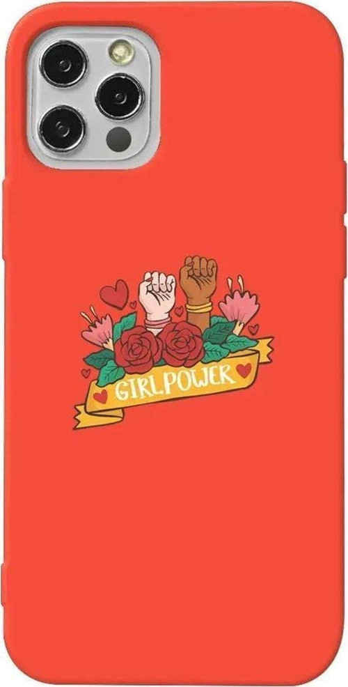 İphone 12 Pro Max Turuncu Renkli Silikon Telefon Kılıfı - Girl Power 2