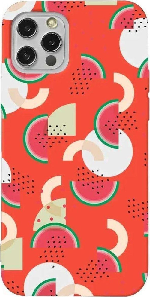 İphone 12 Pro Turuncu Renkli Silikon Telefon Kılıfı - Karpuz Pattern