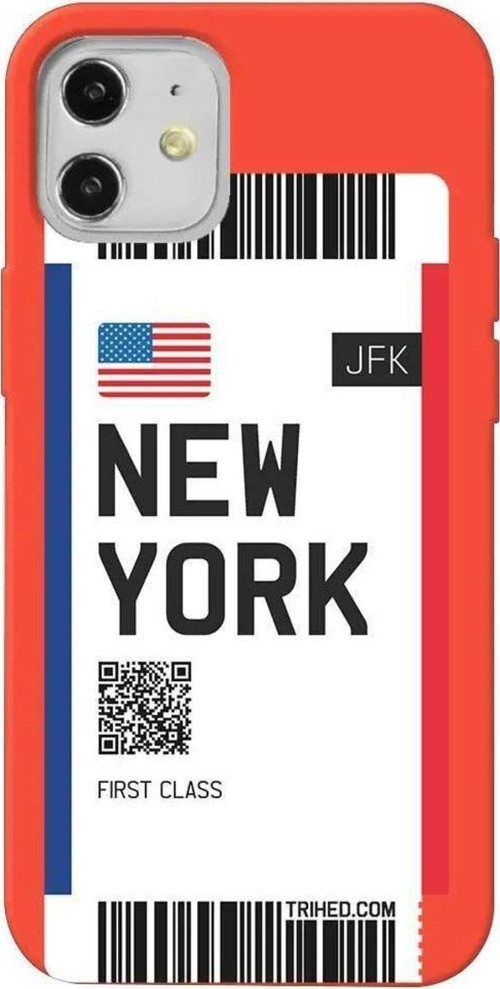 iPhone 12 Turuncu Renkli Silikon Telefon Kılıfı - New York Bileti