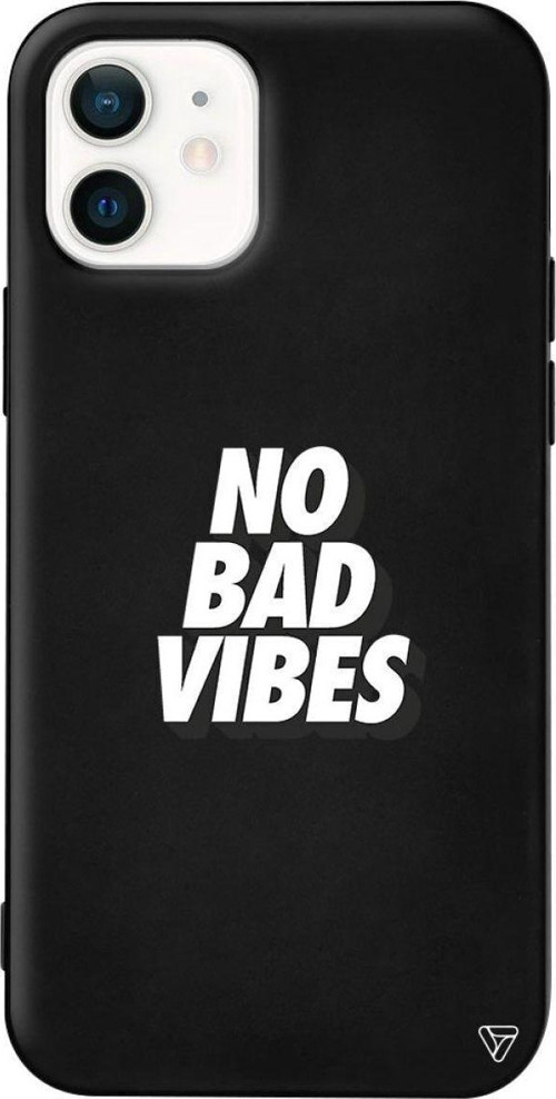 iPhone 12 Siyah Renkli Silikon No Bad Vibes Telefon Kılıfı