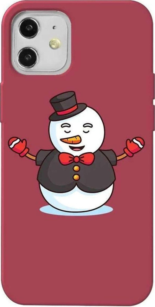iPhone 12 Uyumlu Bordo Renkli Silikon Telefon Kılıfı - Snowman In Suit