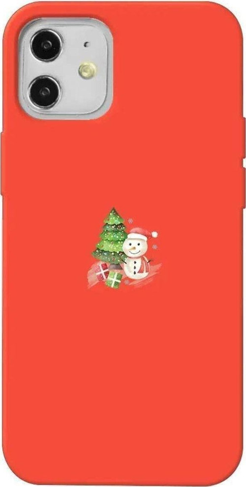 iPhone 12 Uyumlu Turuncu Renkli Silikon Telefon Kılıfı - Cute Snowman