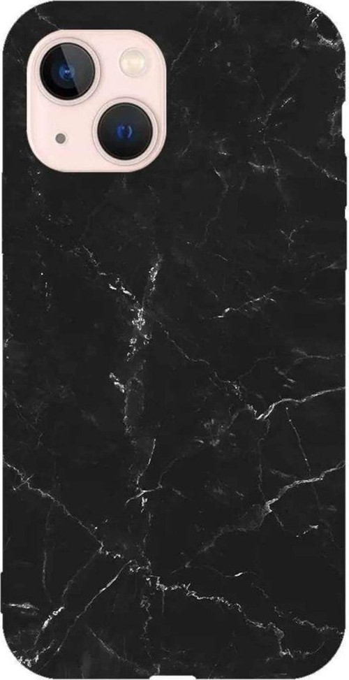 iPhone 13 Açık Yeşil Renkli Silikon Telefon Kılıfı - Black Marble