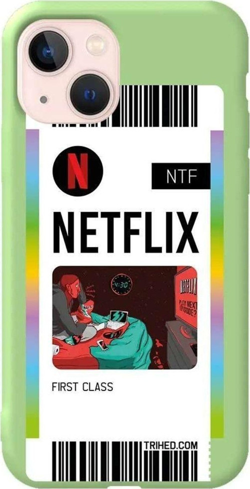 iPhone 13 Açık Yeşil Renkli Silikon Telefon Kılıfı - Netflix Bileti