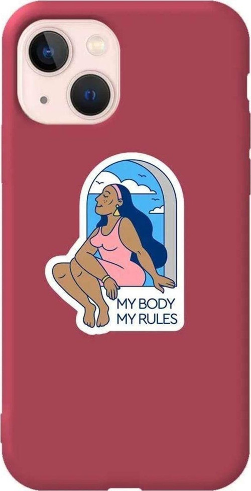 iPhone 13 Bordo Renkli Silikon Telefon Kılıfı - My Rules!