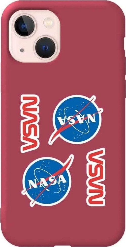 iPhone 13 Bordo Renkli Silikon Telefon Kılıfı - Space Station