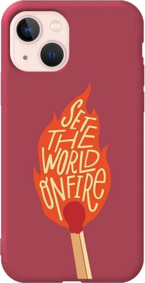 iPhone 13 Bordo Renkli Silikon Telefon Kılıfı - World On Fire