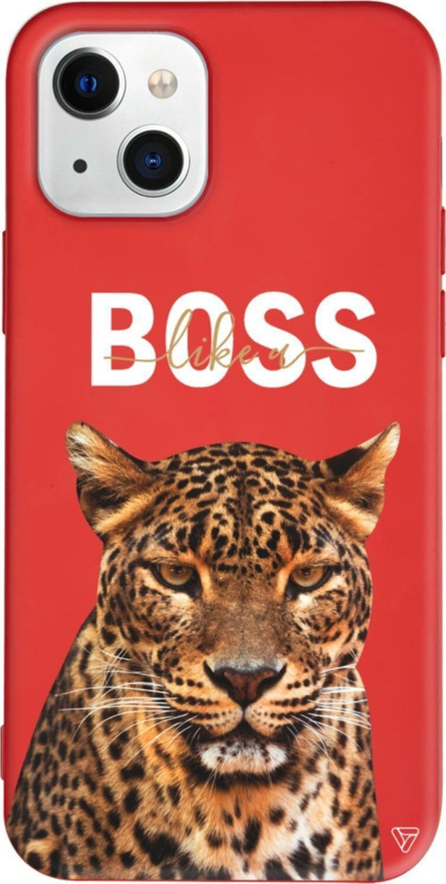 iPhone 13 Kirmizi Renkli Silikon Telefon Kılıfı - Asil Leopar